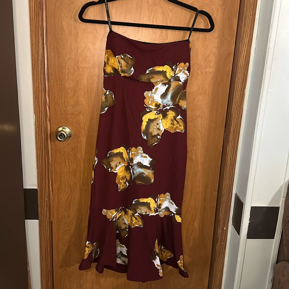 Bisou Bisou burgundy and flowers strapless party dress size 16